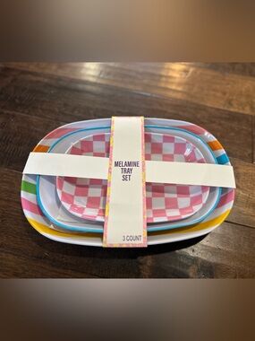 Melamine Tray Set - Pink Checker & Multicolor Stripe